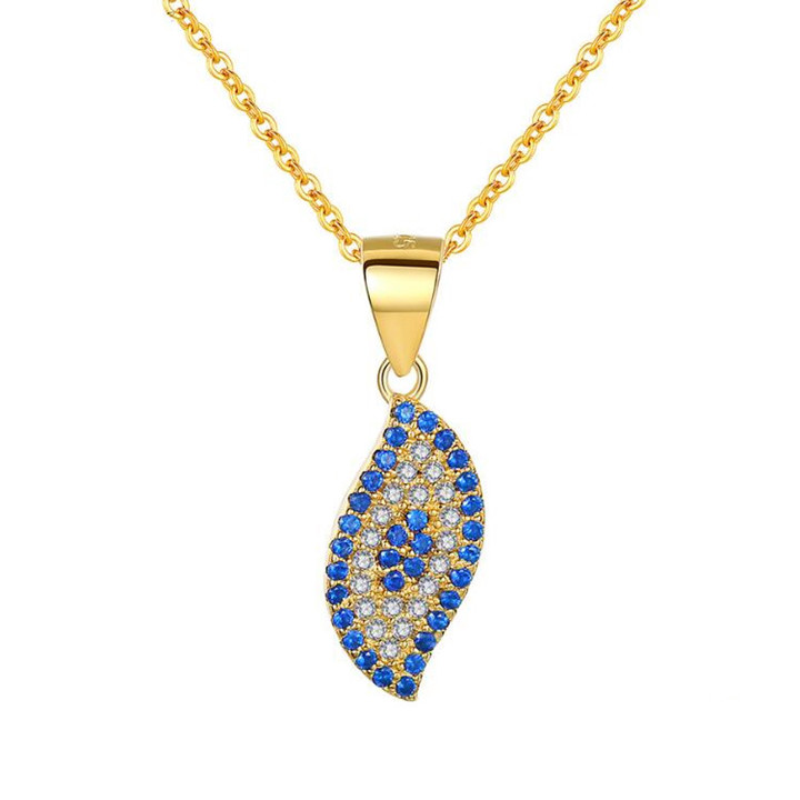 Blue and white zircon jewellery gold plated leaf pendant necklace in 925 sterling silver